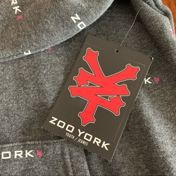 Zoo York, Grey Hoodie with Pink Chenille Appliqué Logo, size 16 girls - Picture 5 of 9